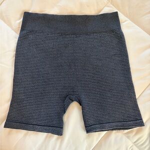 Knit High-Waist Ribbed Biker Shorts - Charcoal